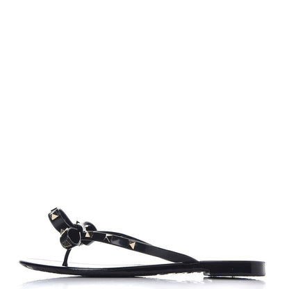 Valentino Garavani PVC Jelly Rockstud Bow Thong Sandals 40 Black 1 of 8