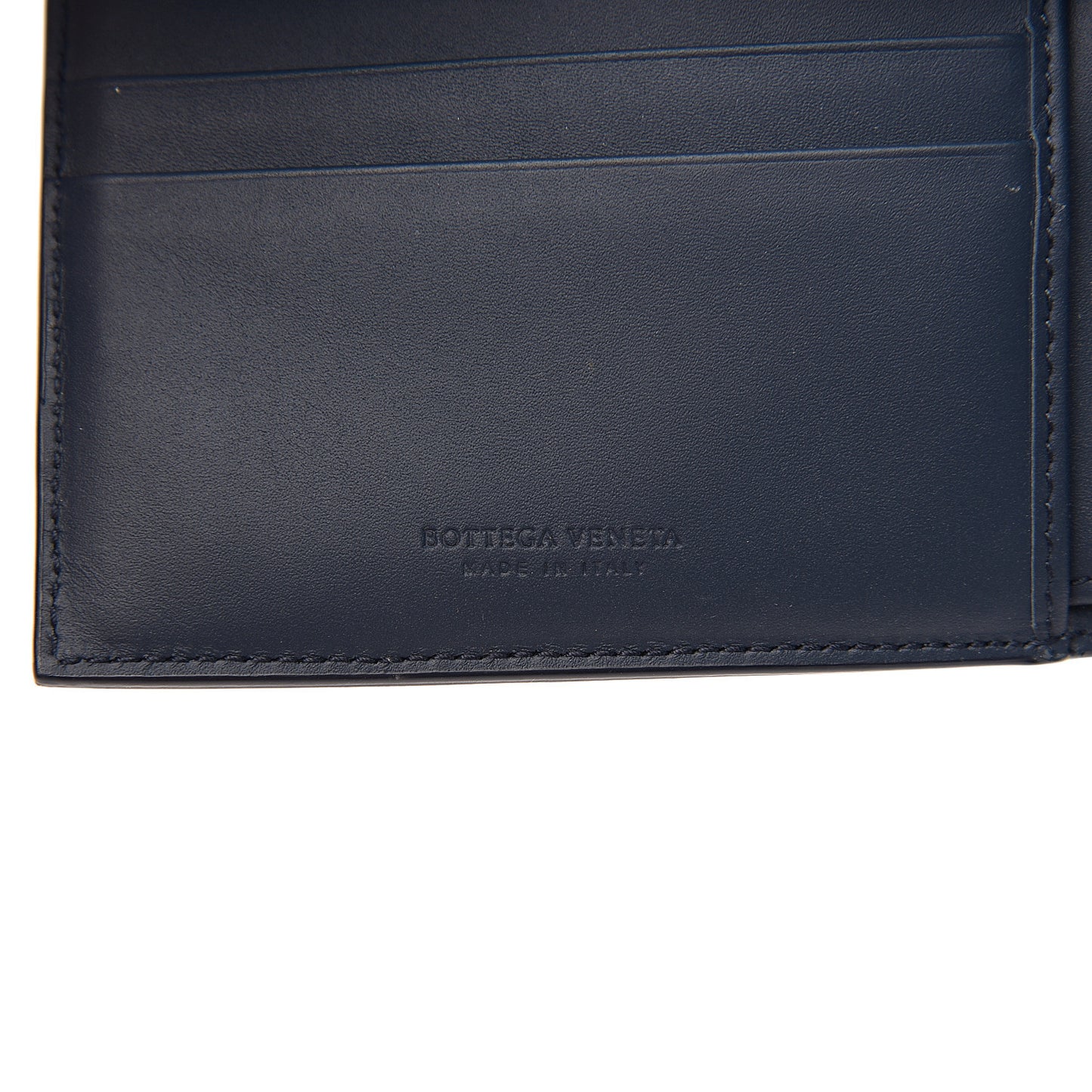 Calfskin Intrecciato Bi-Fold Wallet Dark Denim