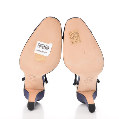 Chanel Satin Cap Toe CC Slingback Pumps 36.5 Navy Black 5 of 9