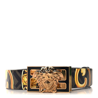 Fendi X VERSACE Vitello Seta Nappa Fendace FF Baroque Belt 85/34 Tobacco Black Gold 1 of 5