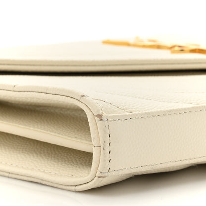 Saint Laurent Grain De Poudre Matelasse Chevron Monogram Chain Wallet Crema Soft 12 of 18