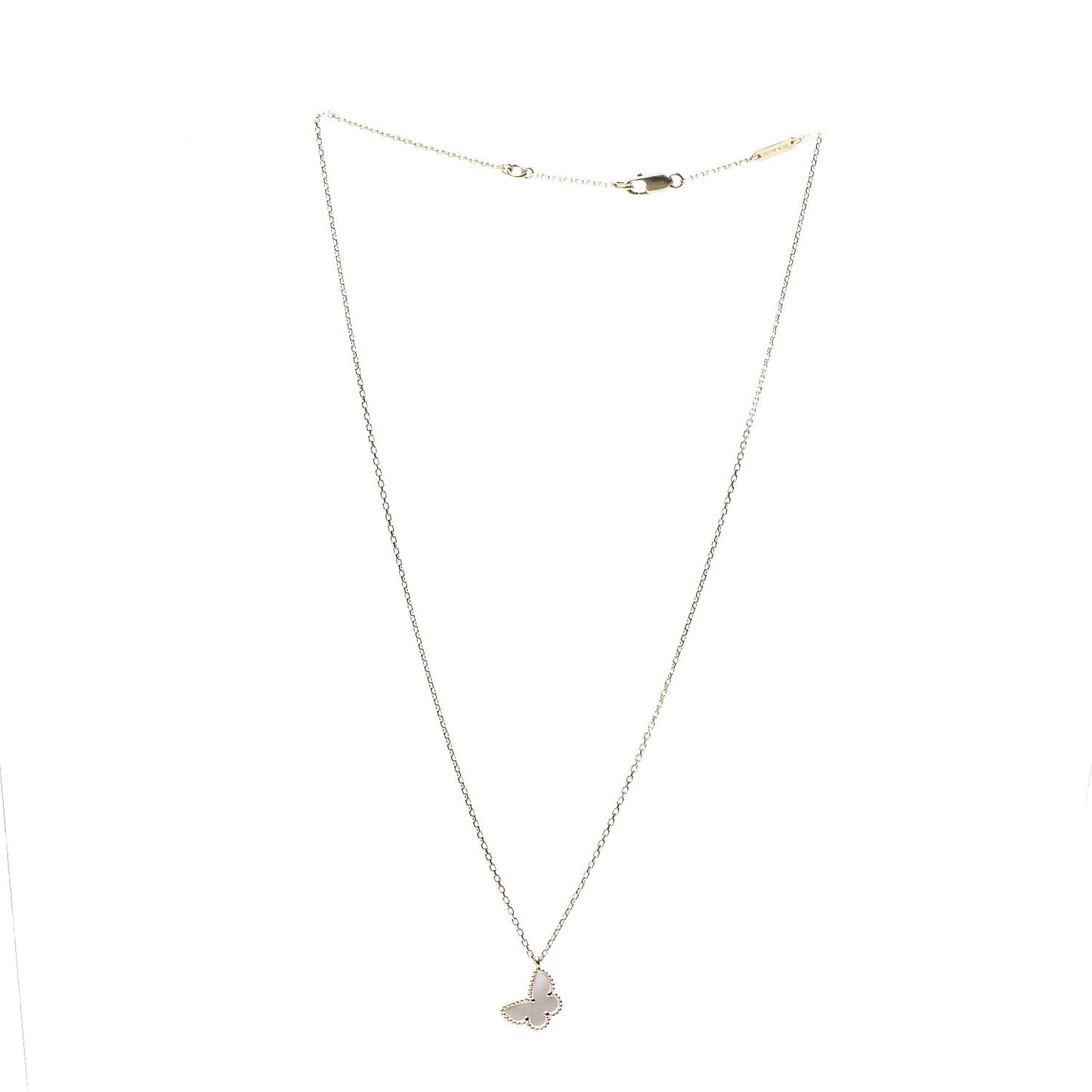 18K Yellow Gold Mother of Pearl Sweet Alhambra Butterfly Pendant Necklace