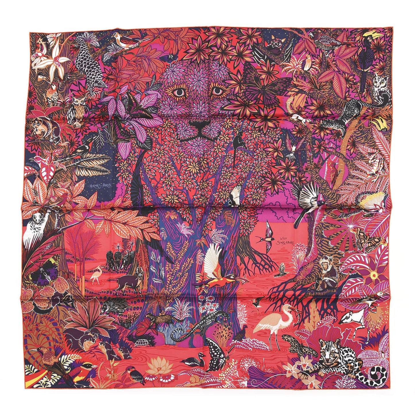 Silk Wild Singapore Scarf 90 Rouge Violet Beige