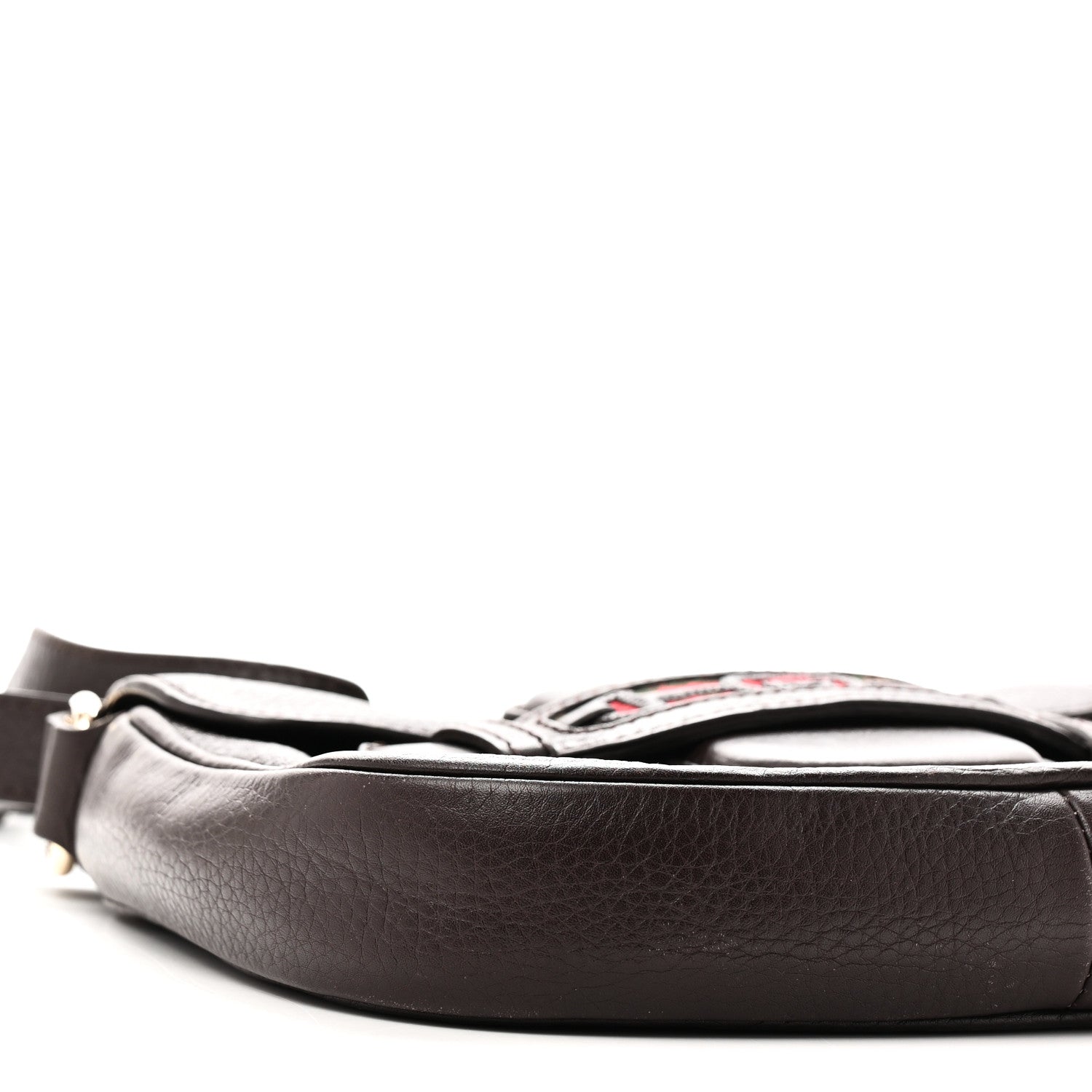 Gucci Pebbled Calfskin Web Small Dressage Shoulder Bag Dark Brown 9 of 10