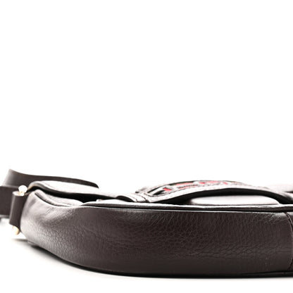 Gucci Pebbled Calfskin Web Small Dressage Shoulder Bag Dark Brown 9 of 10