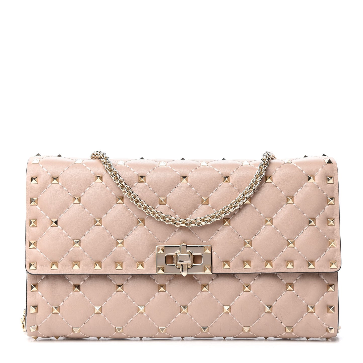 Lambskin Rockstud Spike Wallet on Chain Poudre