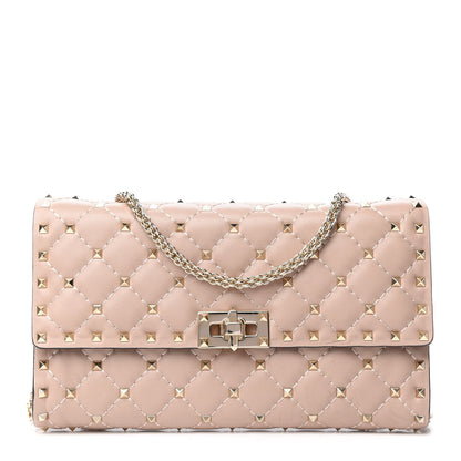 Valentino Garavani Lambskin Rockstud Spike Wallet on Chain Poudre 1 of 8