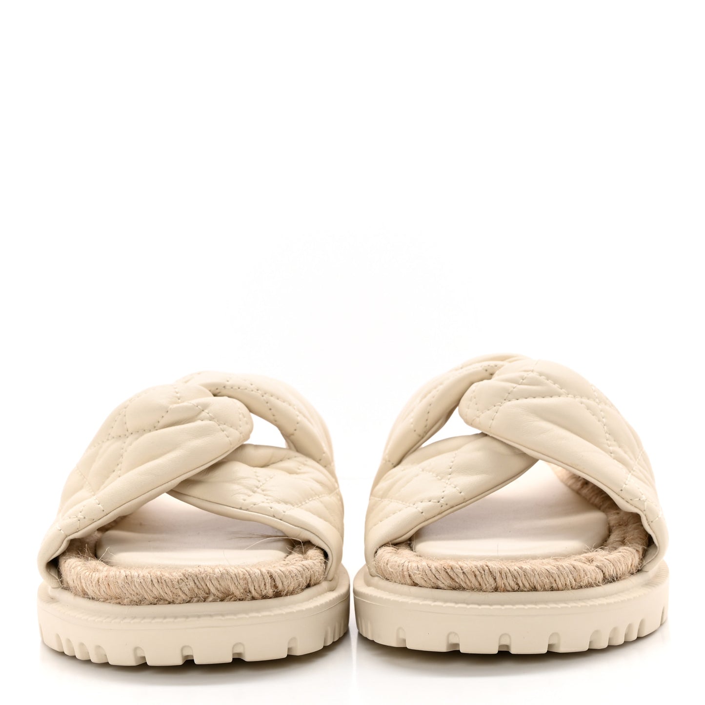 Calfskin Cannage Dtwist Espadrille Platform Sandals 38 White