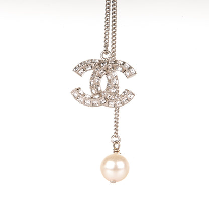 Chanel Baguette Crystal Pearl CC Necklace Silver 3 of 6