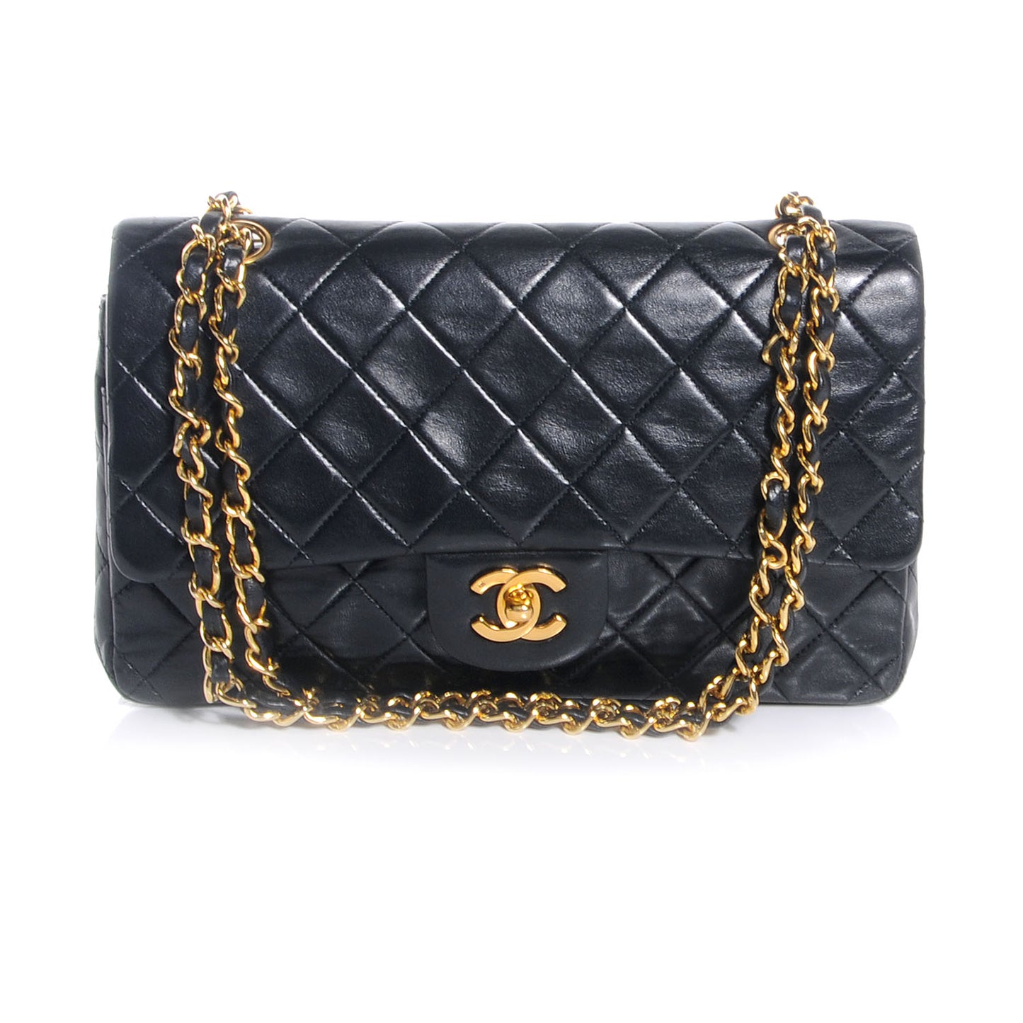 Lambskin Medium Double Flap Black