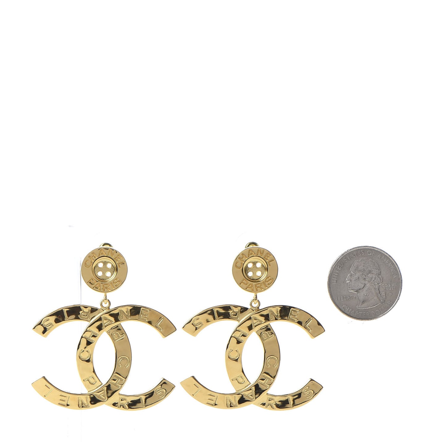 Metal Large Paris Button Earrings Gold