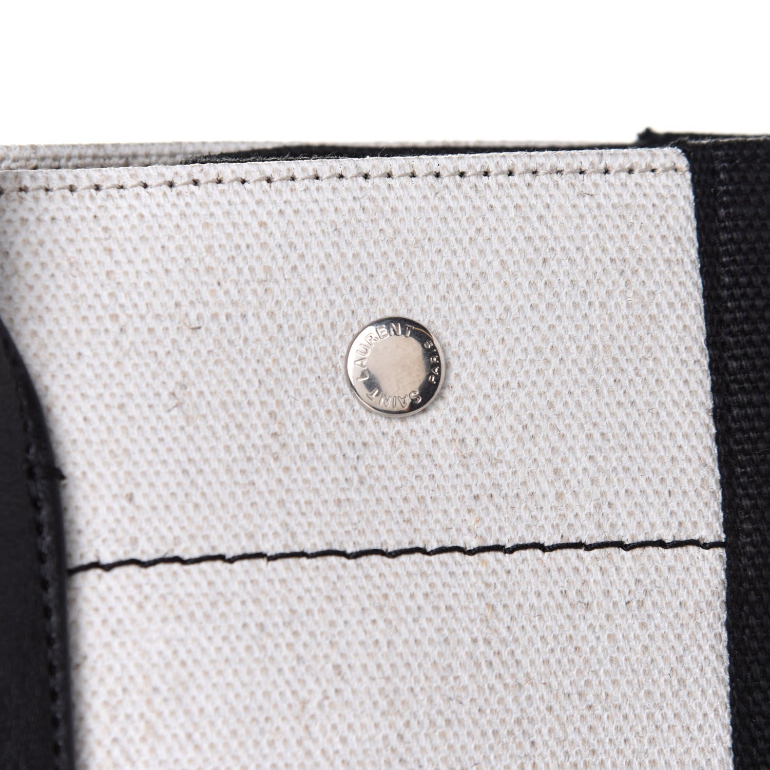 Saint Laurent Linen Calfskin Rive Gauche North South Tote White Black 8 of 13