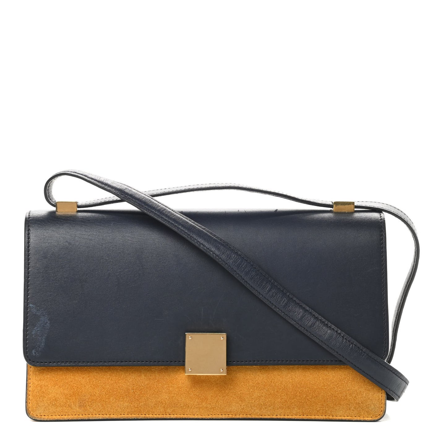 Calfskin Suede Bi-Color Small Case Flap Navy Blue Yellow