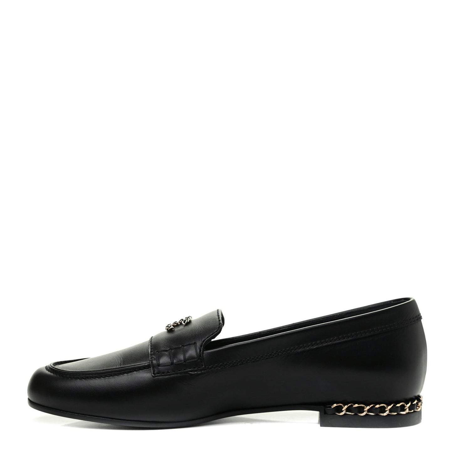 Calfskin CC Chain Mocassin Loafers 38.5 Black