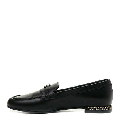 Chanel Calfskin CC Chain Mocassin Loafers 38.5 Black 1 of 9