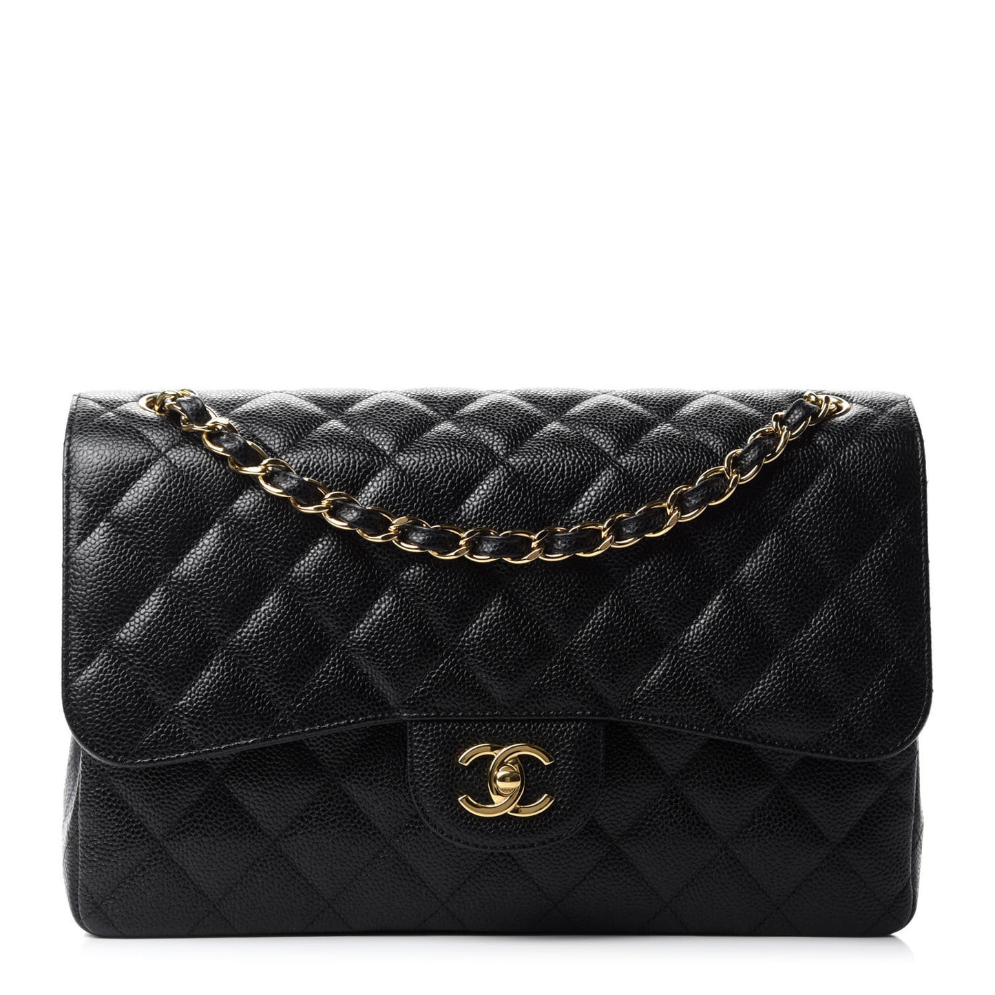 Caviar Quilted Jumbo Double Flap Black