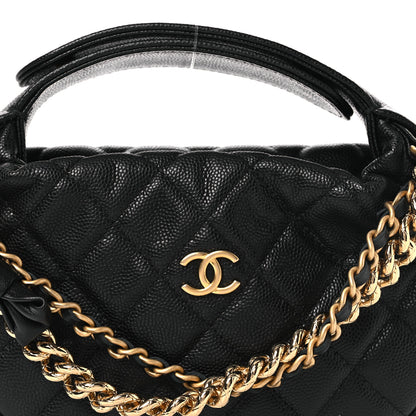 Chanel Shiny Caviar Quilted Bow Pouch Hobo Black 8 of 10