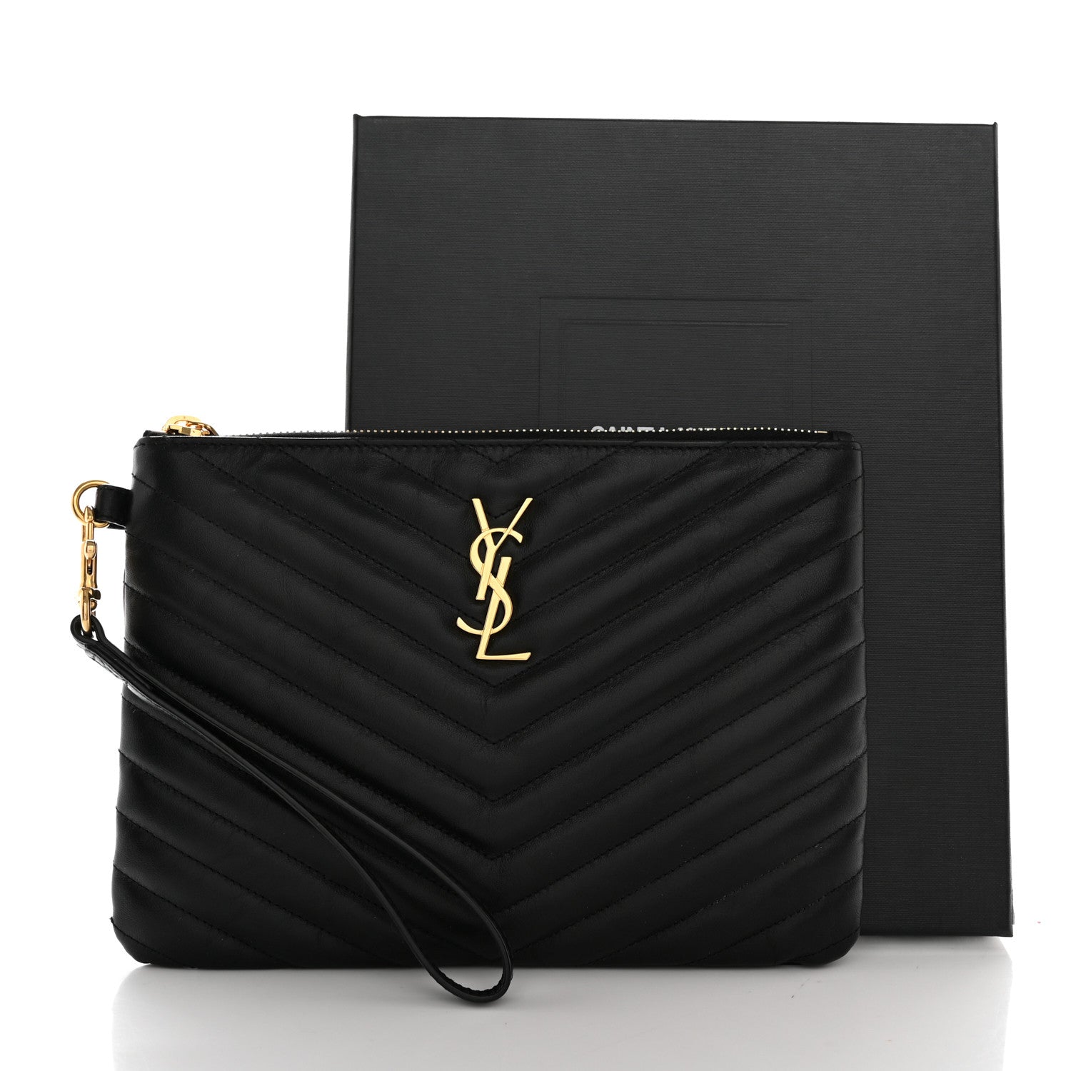 Saint Laurent Calfskin Matelasse Chevron Monogram A5 Wristlet Black 9 of 9