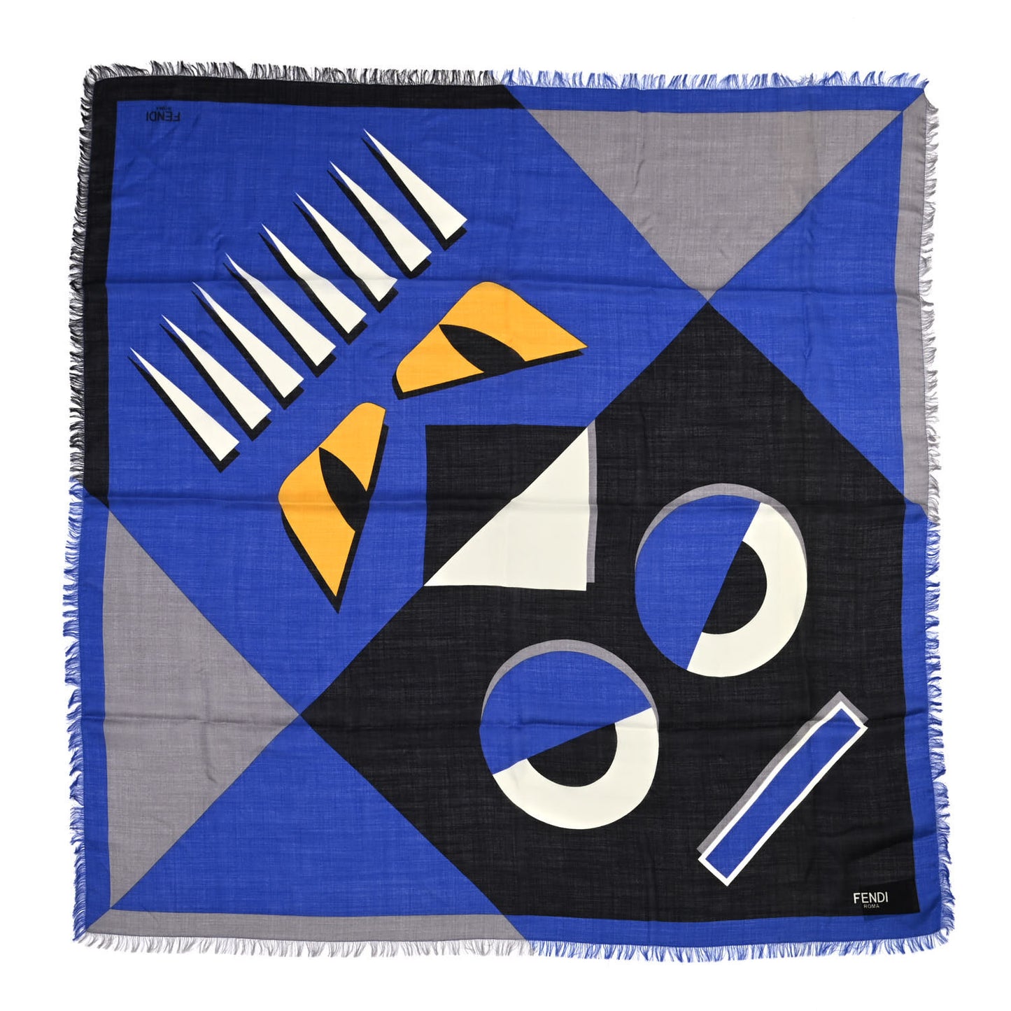 Silk Wool Fringe Monster Scarf Blue