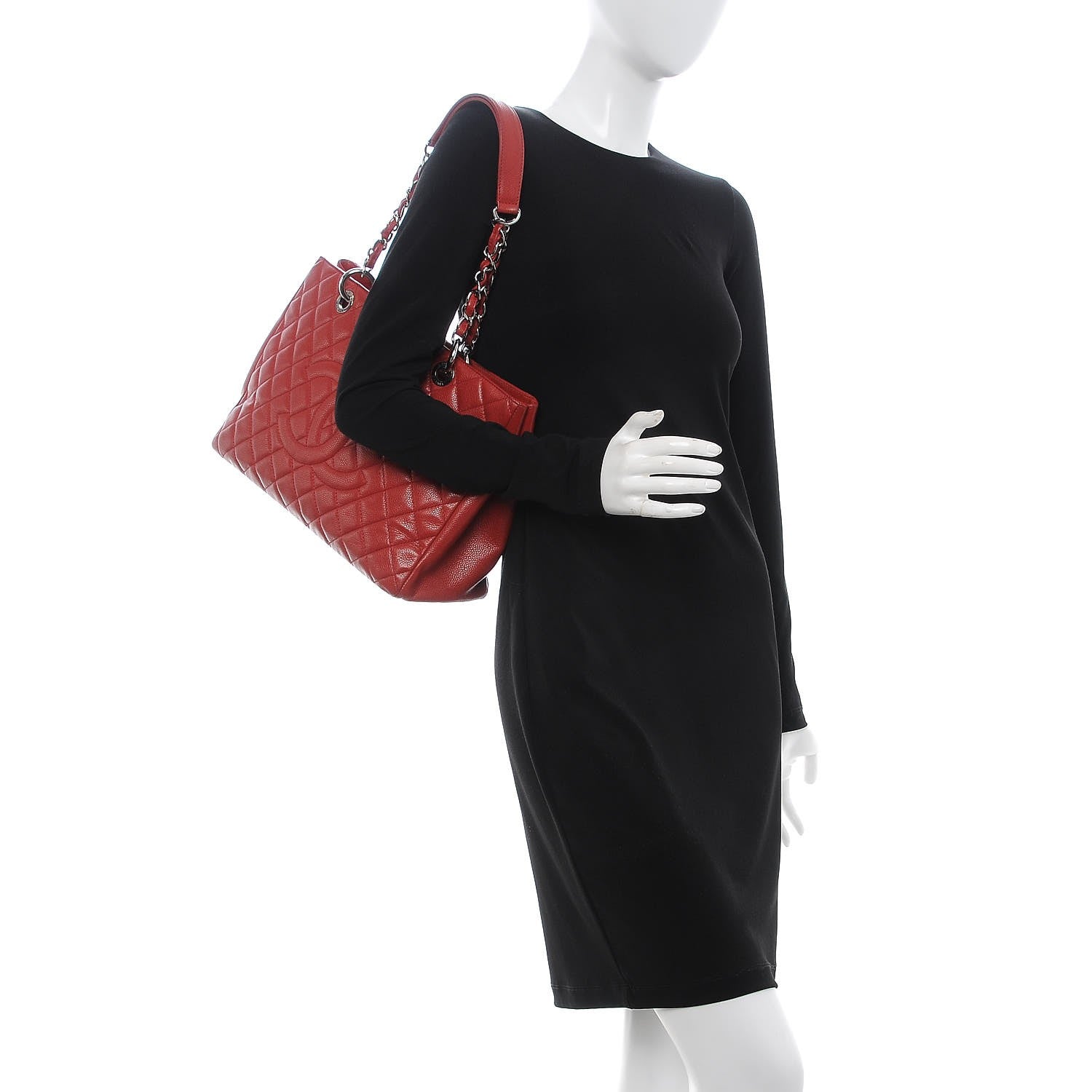 Chanel Caviar Quilted Grand Shopping Tote GST Red 2 of 12