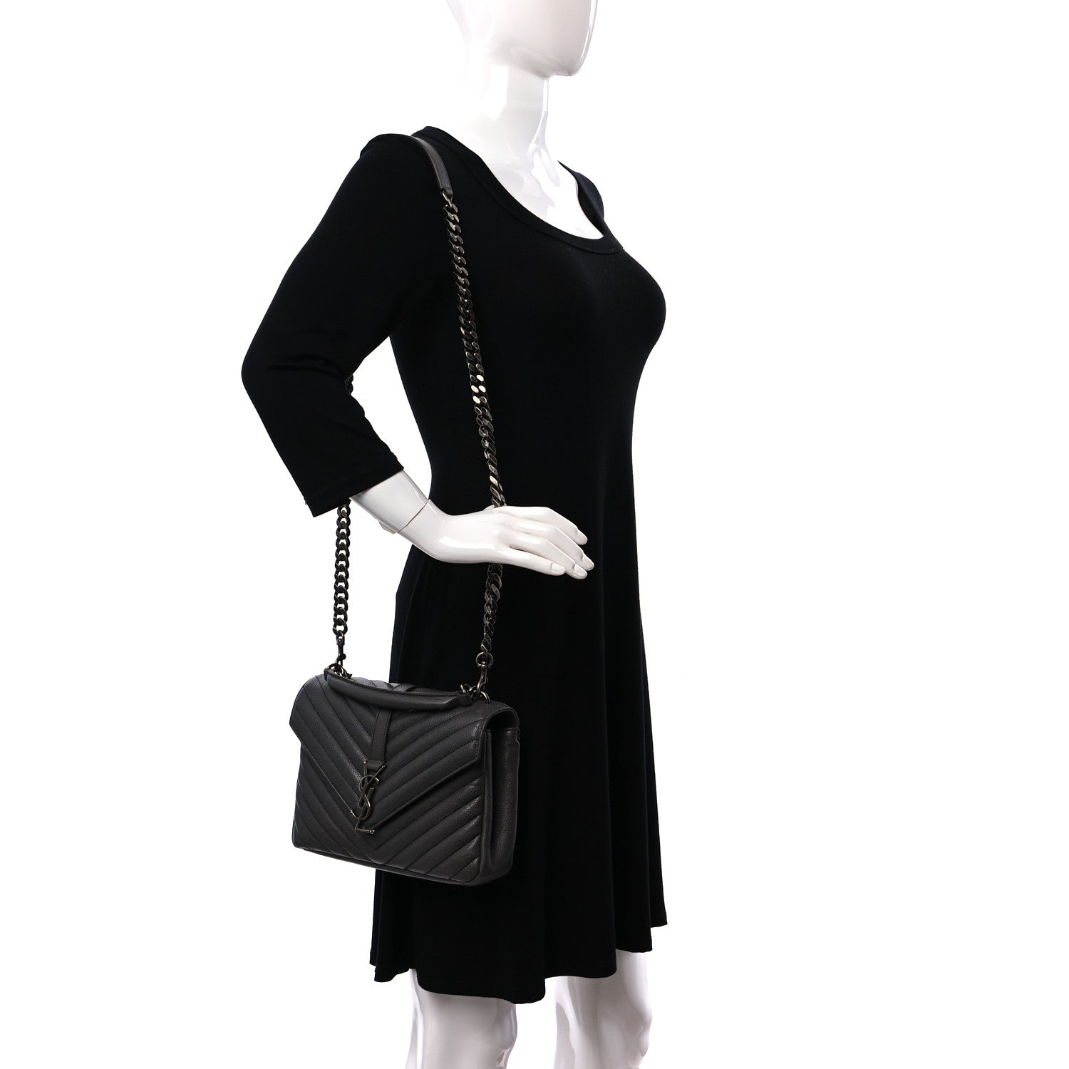 Saint Laurent Sheepskin Matelasse Chevron Monogram Medium College Bag Light Coal 2 of 10