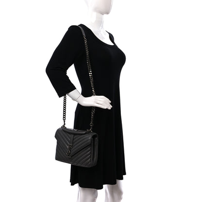 Saint Laurent Sheepskin Matelasse Chevron Monogram Medium College Bag Light Coal 2 of 10
