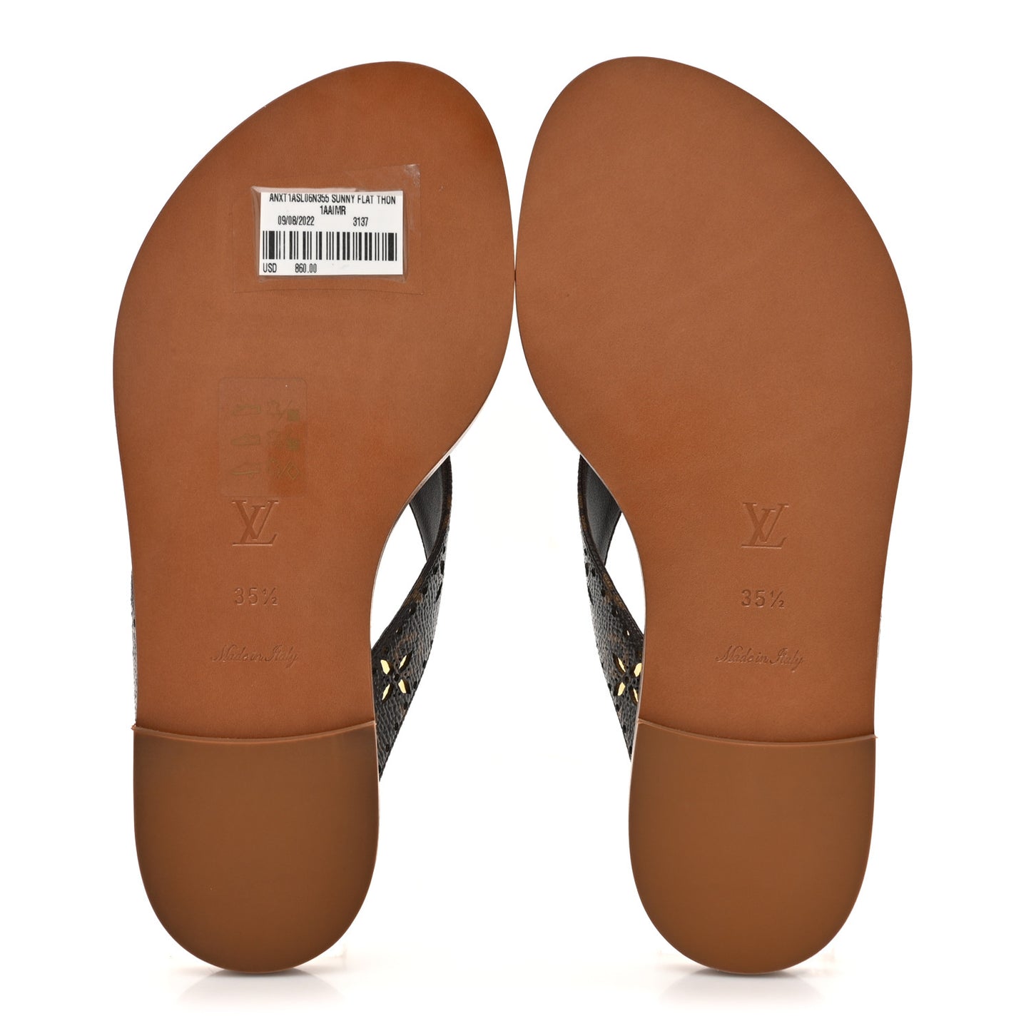 Monogram Sunny Flat Thong Sandals 35.5 Brown