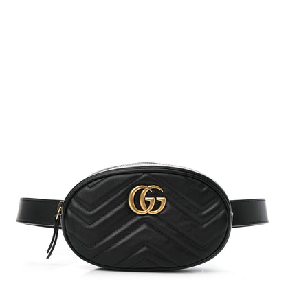Gucci Calfskin Matelasse GG Marmont Belt Bag 75 30 Black 1 of 11