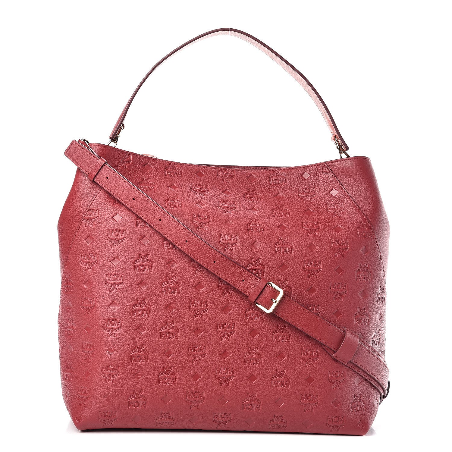 MCM Grained Calfskin Large Hobo Ruby Tan 1 of 12