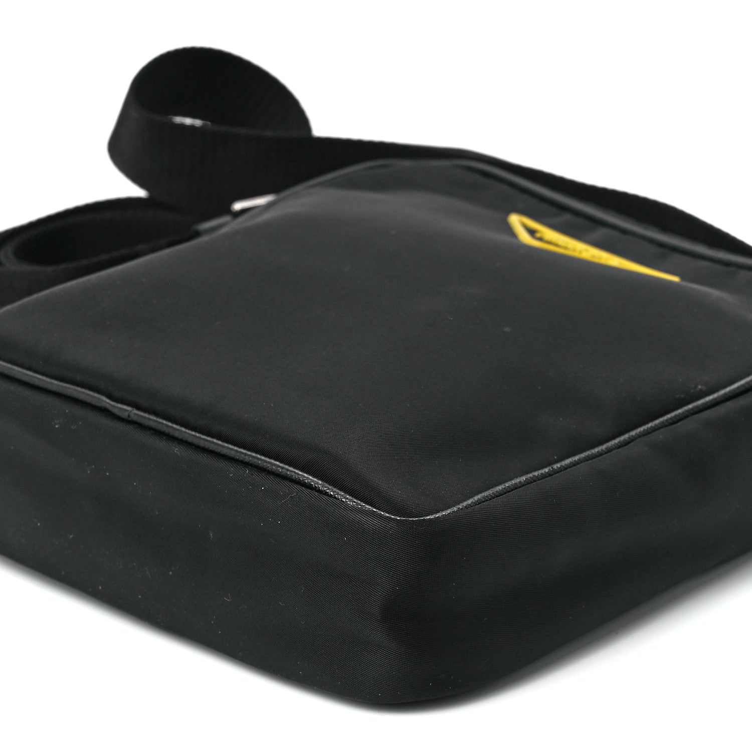 Prada Tessuto Nylon Saffiano Messenger Bag Black Yellow 13 of 13