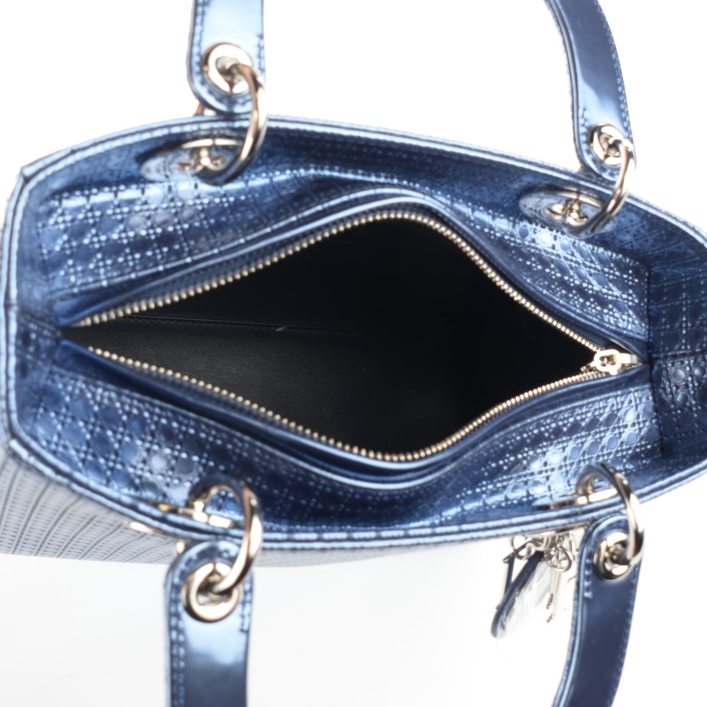Metallic Patent Micro-Cannage Medium Lady Dior Blue