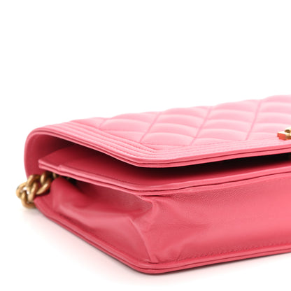 Chanel Lambskin Quilted Boy Wallet On Chain WOC Fuchsia 10 of 12