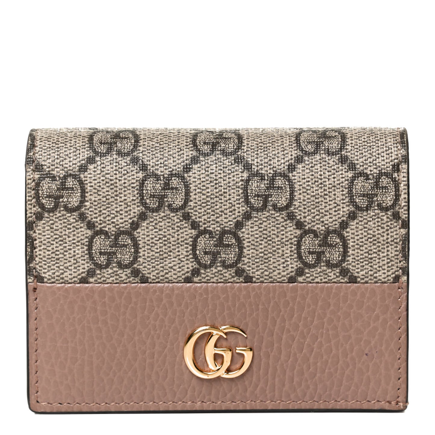 Dollar Calfskin GG Supreme Monogram GG Marmont Card Case Porcelain Rose Beige Ebony