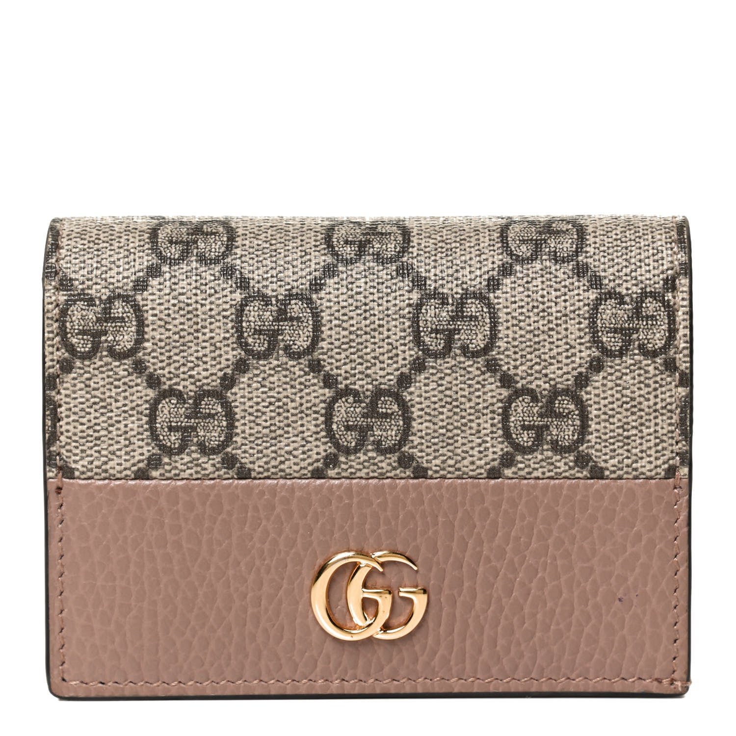 Gucci Dollar Calfskin GG Supreme Monogram GG Marmont Card Case Porcelain Rose Beige Ebony 1 of 9