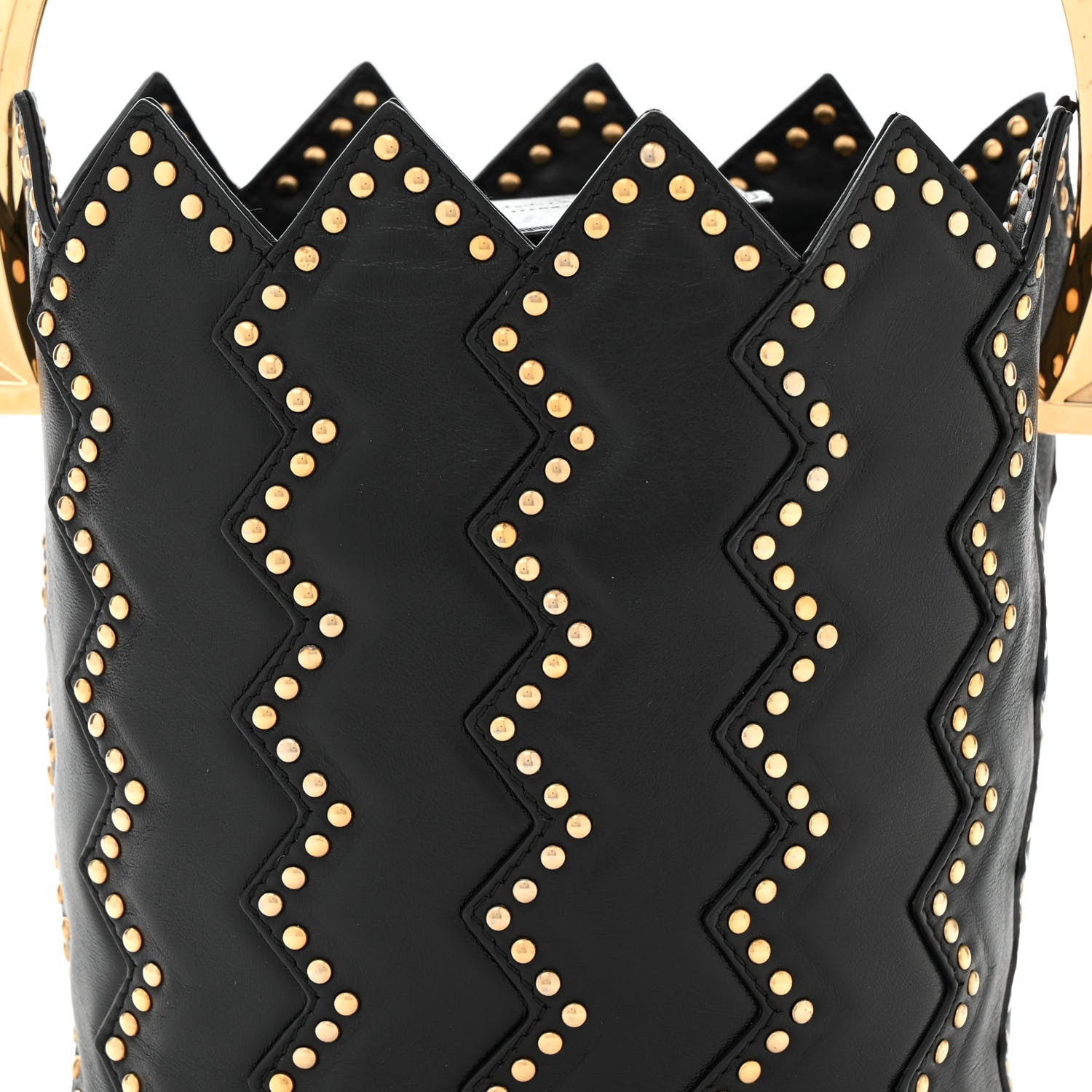 Salvatore Ferragamo X SARA BATTAGLIA Calfskin Studded Zig Zag Bucket Shoulder Bag Black 8 of 10
