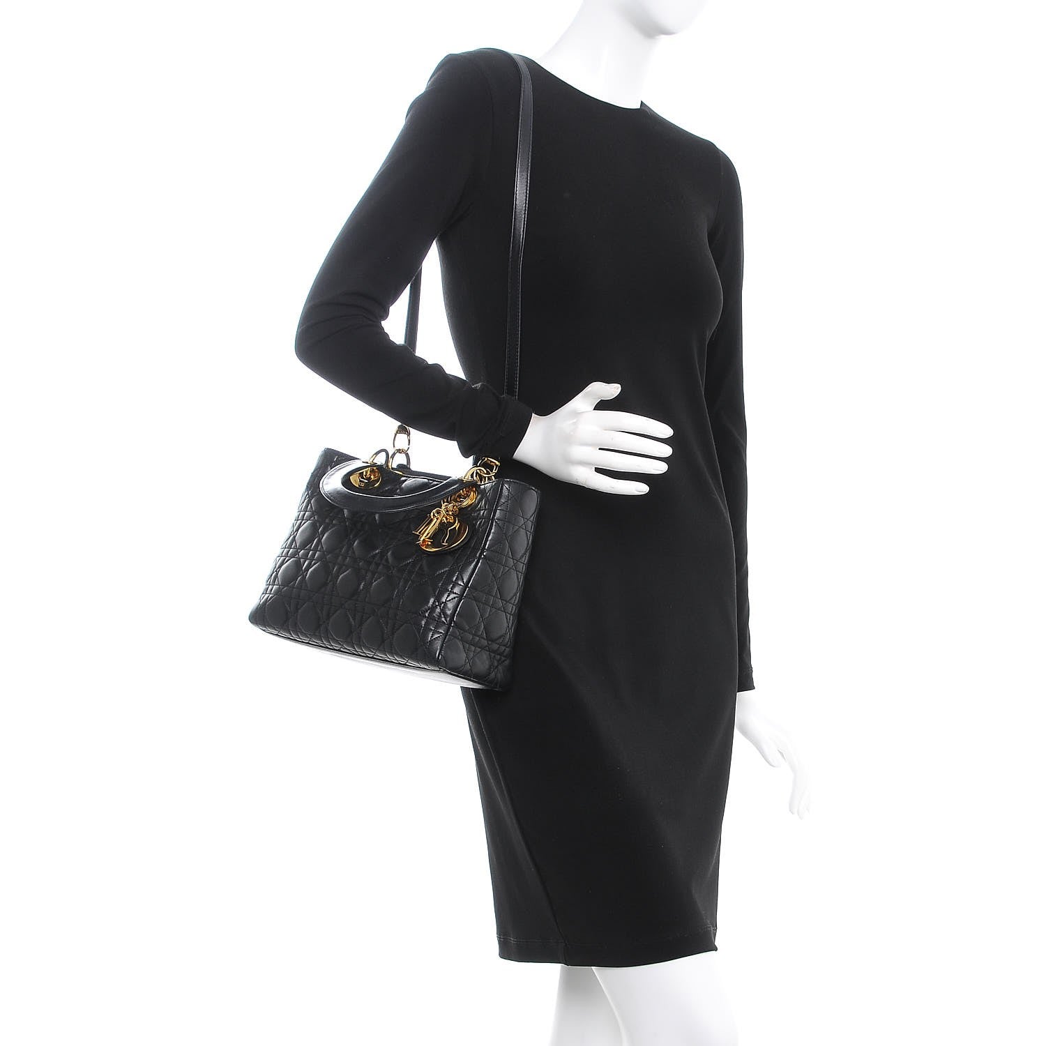 Christian Dior Lambskin Cannage Medium Lady Dior Black 2 of 12