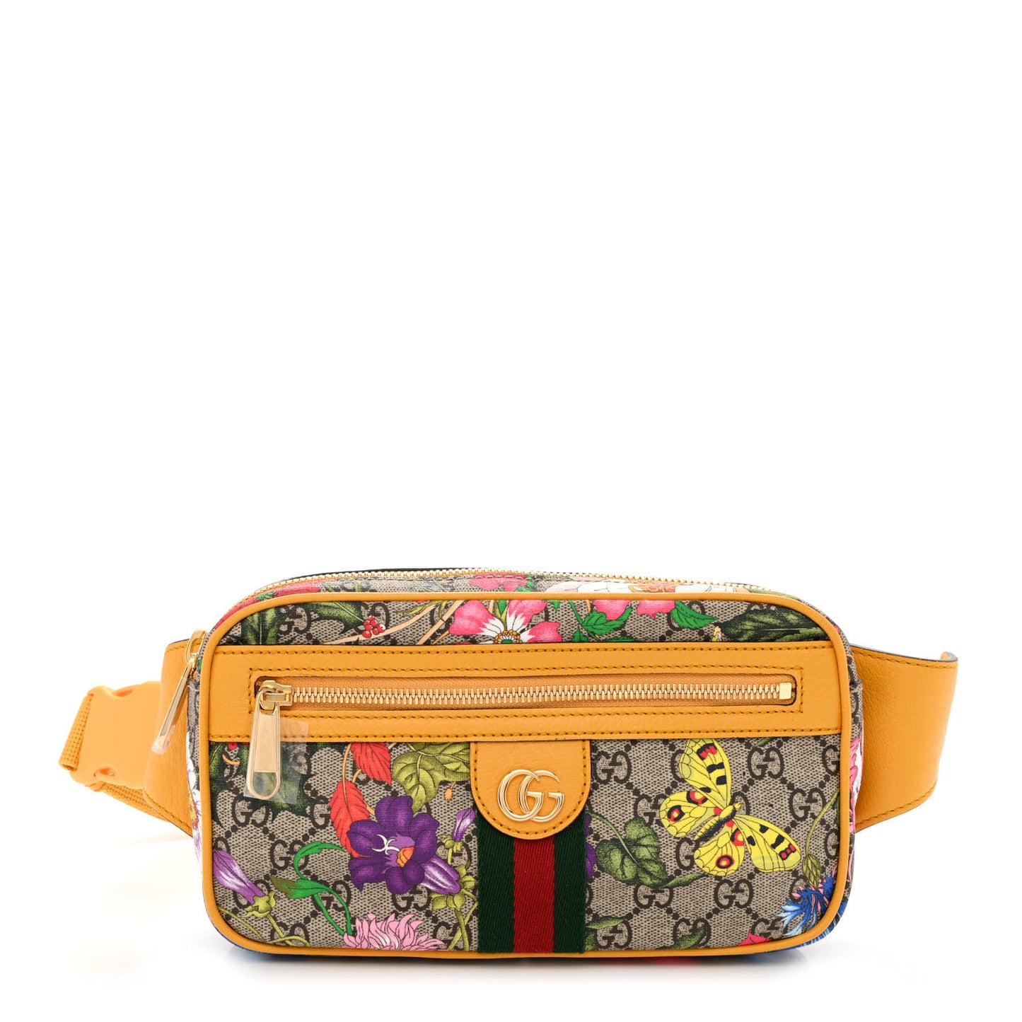 GG Supreme Monogram Flora Medium Ophidia Belt Bag Beige Multicolor Crop