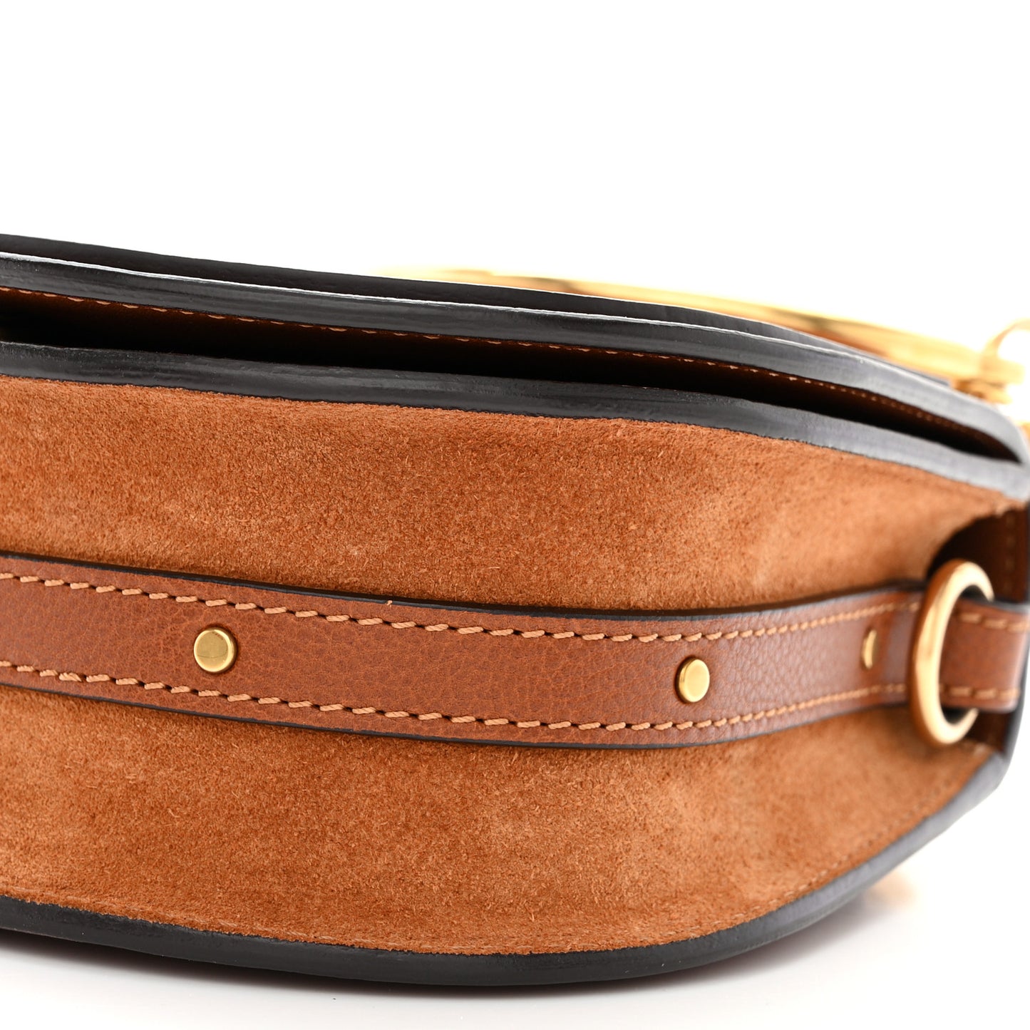 Calfskin Suede Small Nile Bracelet Bag Caramel