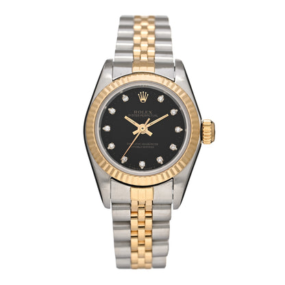 Rolex Stainless Steel 18K Yellow Gold Diamond 26mm Oyster Perpetual Datejust Watch Black 67193 1 of 4