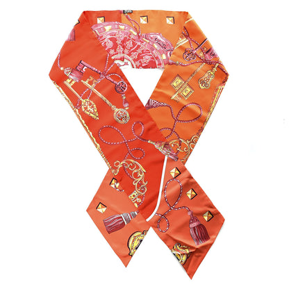 Hermes Silk Les Cles Maxi Twilly Cut Corail Orange Rouge 1 of 5