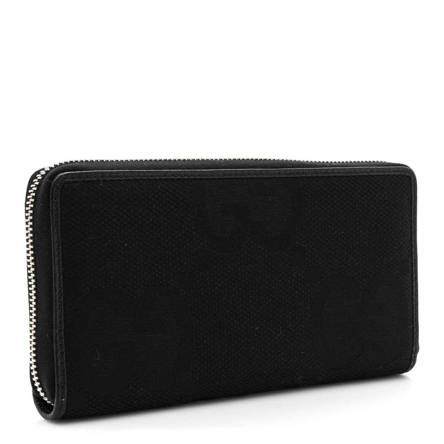 Gucci Canvas Monogram Jumbo GG Textured Dollar Calfskin Continental Wallet Black 3 of 13