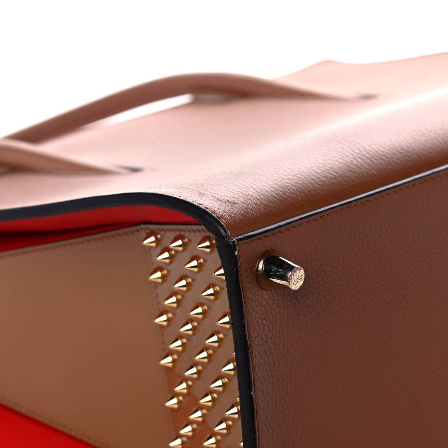 Calfskin Patent Studded Large Paloma Brown
