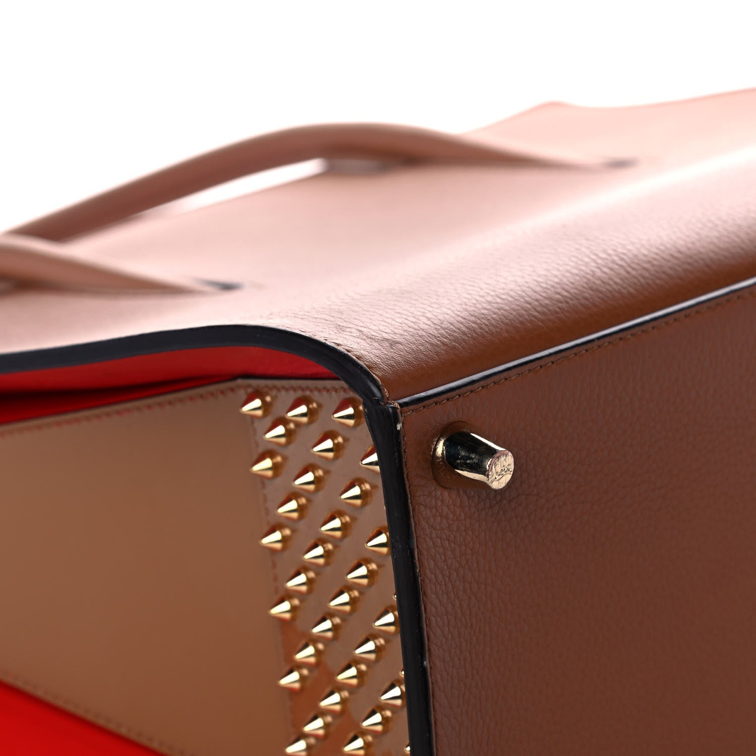 Christian Louboutin Calfskin Patent Studded Large Paloma Brown 4 of 15