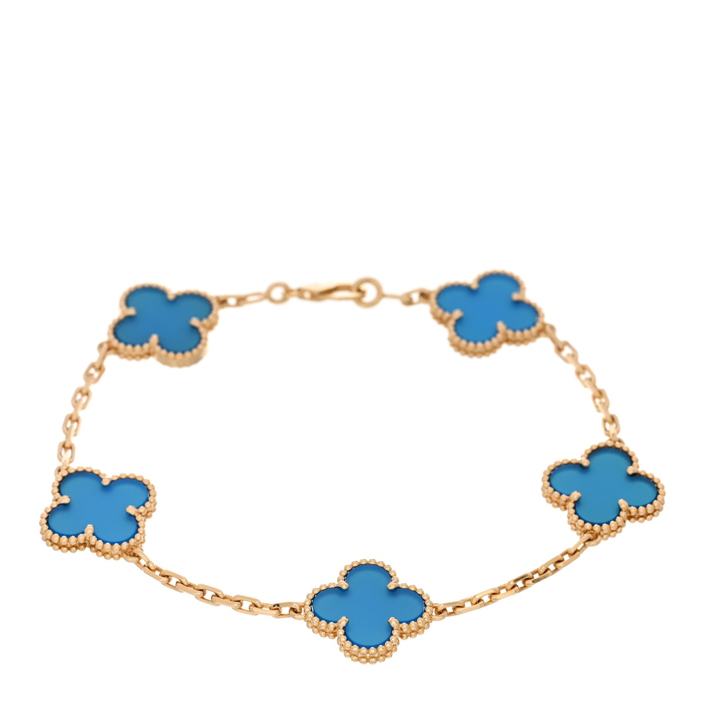 18K Yellow Gold Blue Agate 5 Motifs Vintage Alhambra Bracelet