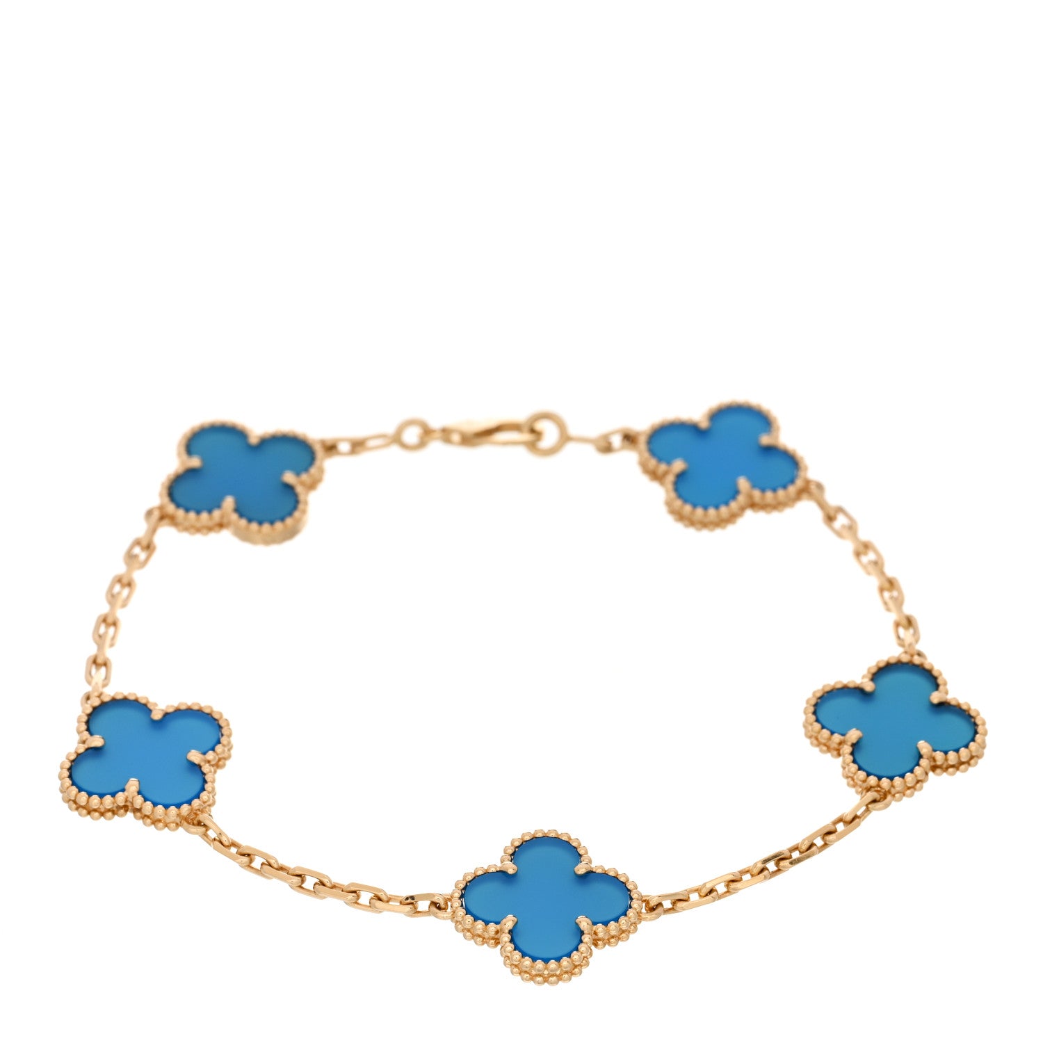 Van Cleef & Arpels 18K Yellow Gold Blue Agate 5 Motifs Vintage Alhambra Bracelet 1 of 5