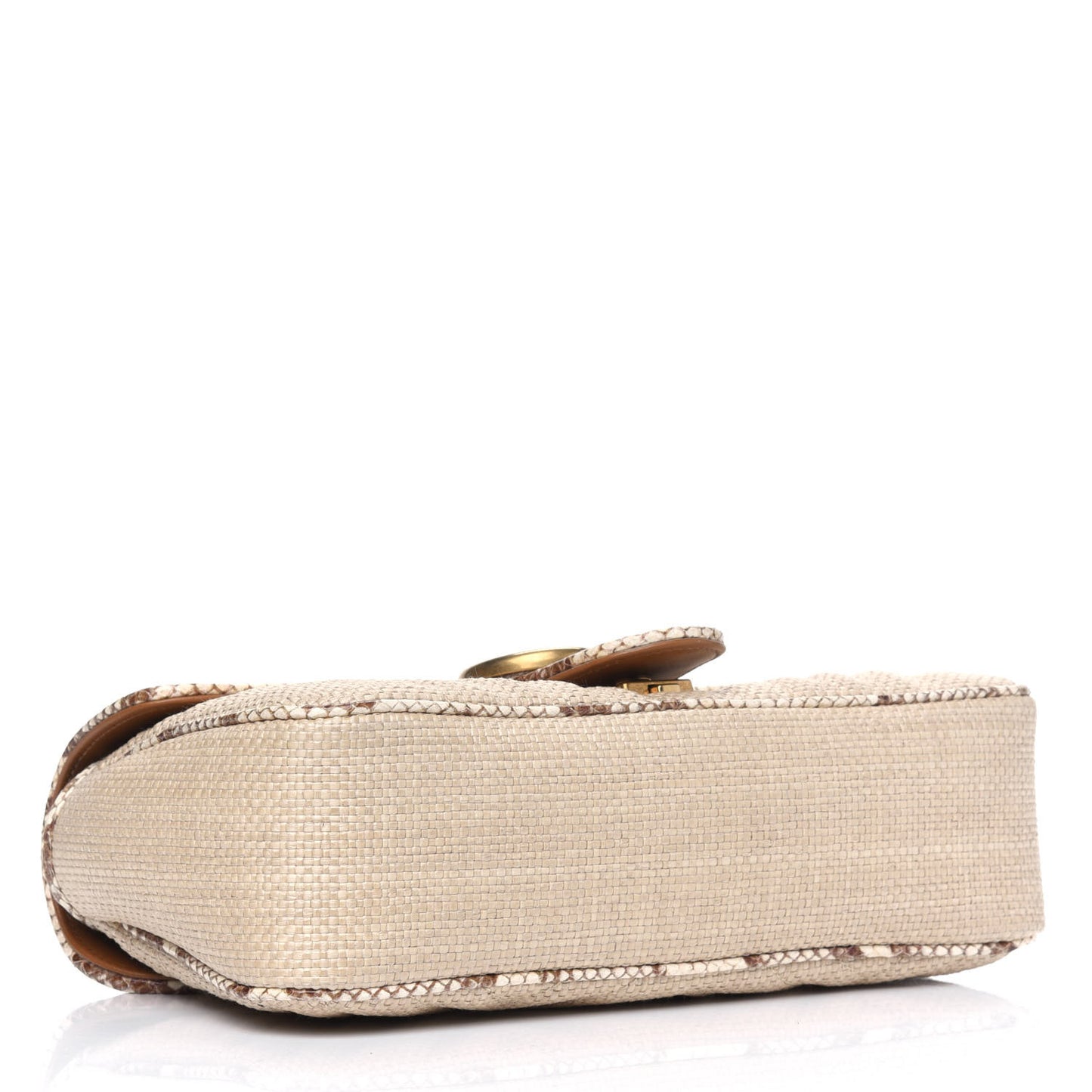 Raffia Elaphe Matelasse Small GG Marmont Shoulder Bag Natural Cream Brown