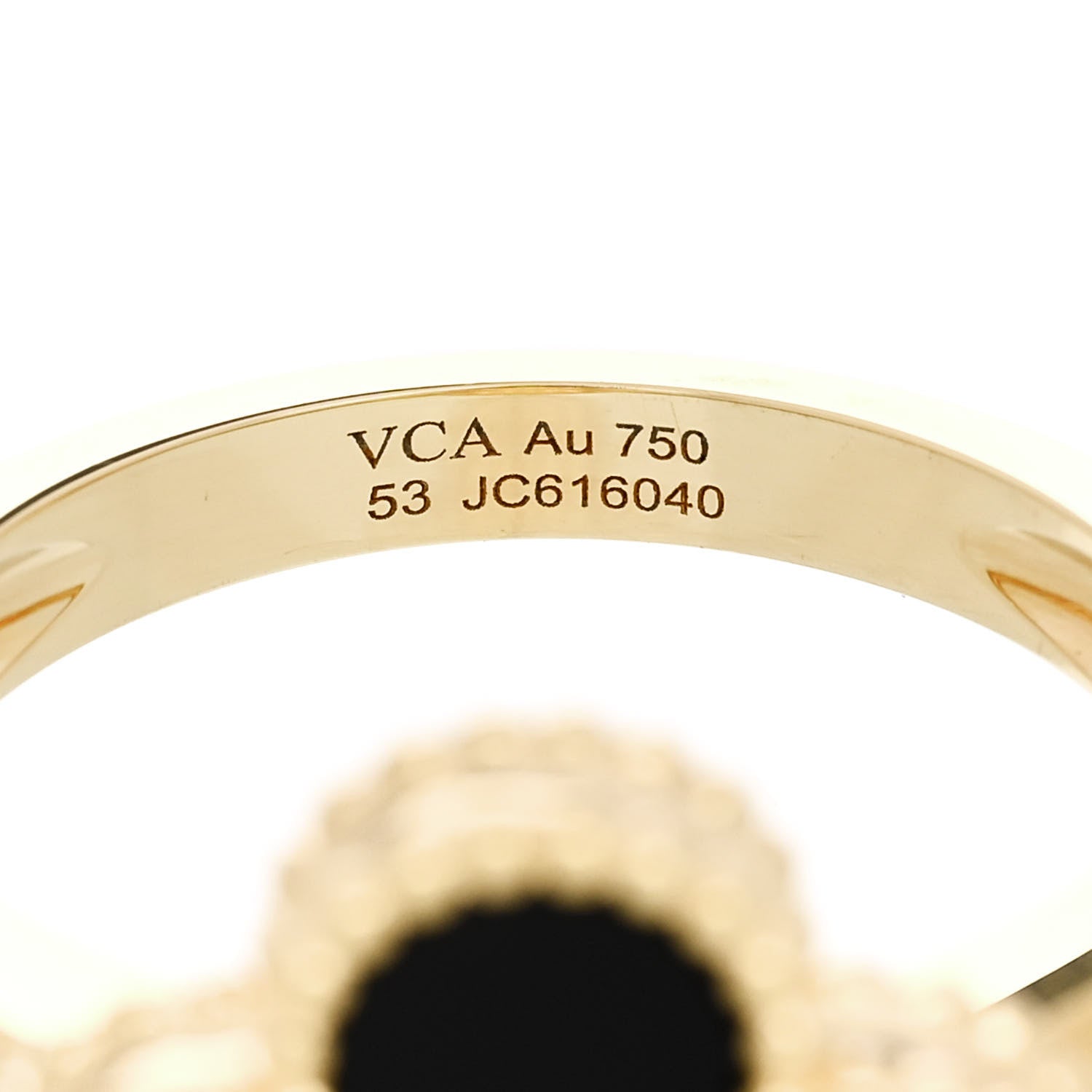 Van Cleef & Arpels 18K Yellow Gold Diamond Black Onyx Vintage Alhambra Ring 53 6.25 5 of 6