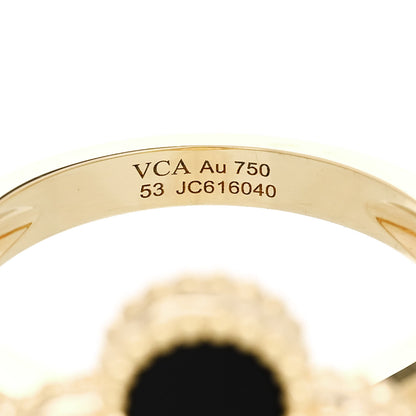 Van Cleef & Arpels 18K Yellow Gold Diamond Black Onyx Vintage Alhambra Ring 53 6.25 5 of 6