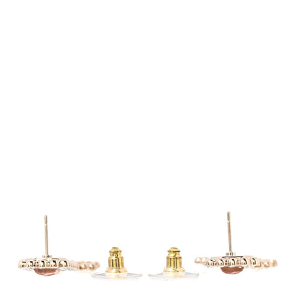 Chanel Crystal Pearl CC Drop Earrings Pink Gold 3 of 5