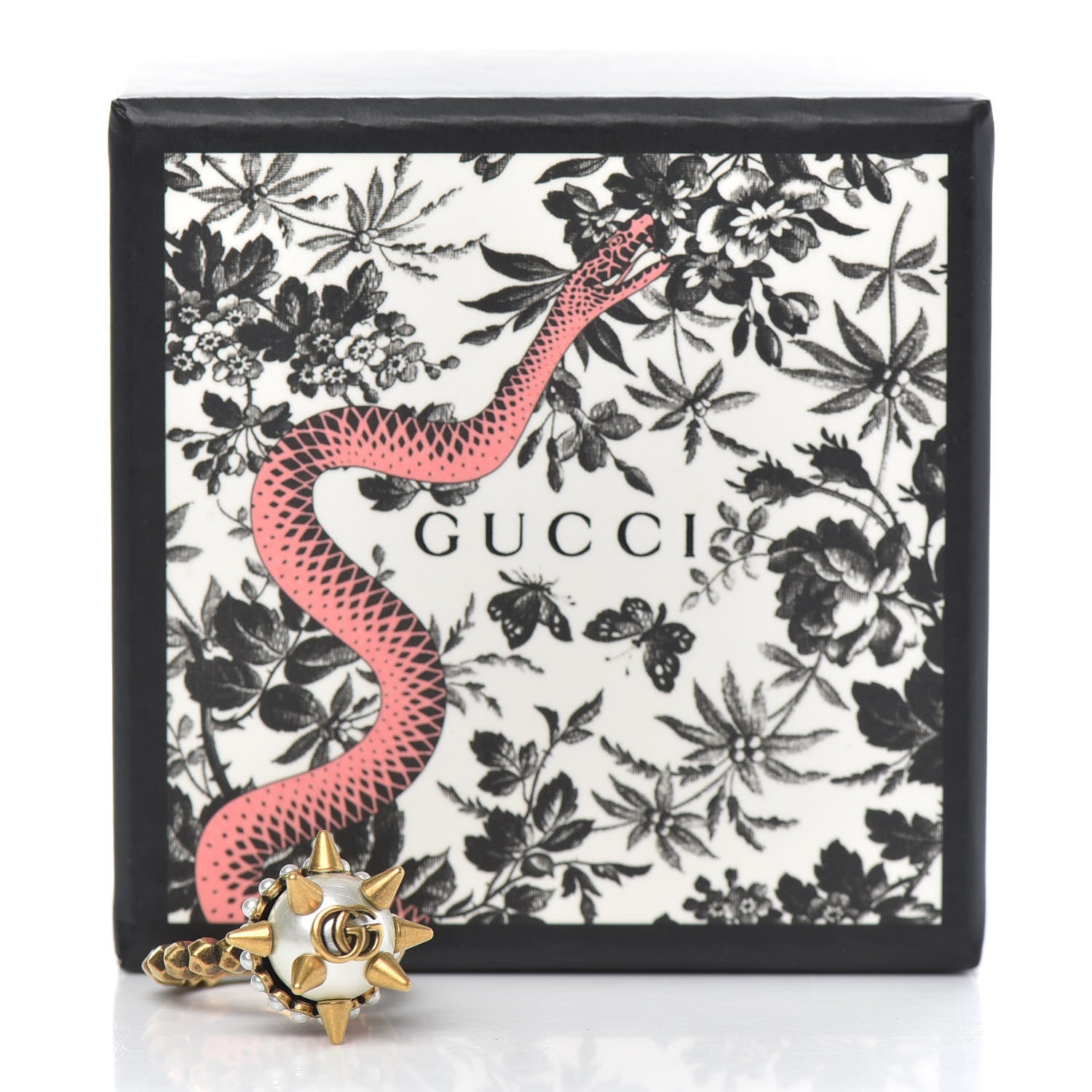 Gucci Metal Pearl Studded Ring M Aged Gold 6 of 6